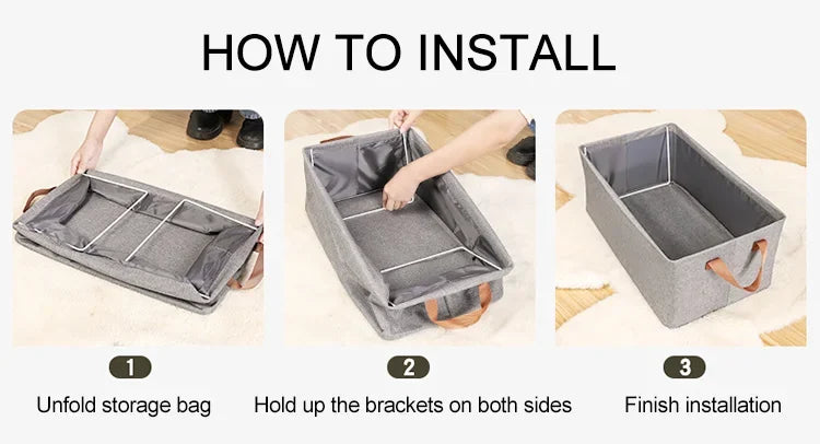 Fabric Brown Foldable Storage Box (Pack of 3)