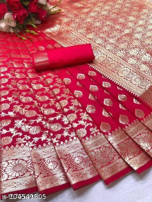 Banarasi Silk Saree With Blouse For Women (6.3M) Saree Length: 5.5m Blouse Length:0.8m