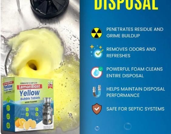 Lemon Blast Yellow Bubble Tablets, Odor Eliminator + Blockage Remover (Pack of 24 Pcs)