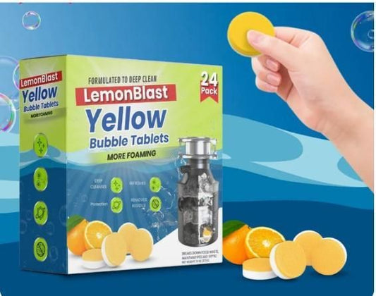Lemon Blast Yellow Bubble Tablets, Odor Eliminator + Blockage Remover (Pack of 24 Pcs)