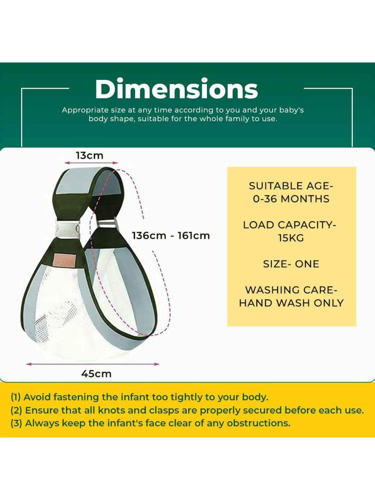 Baby Sling Carrier BPA Free Adjustable Soft Cotton Baby Wrap (0-36 Months)