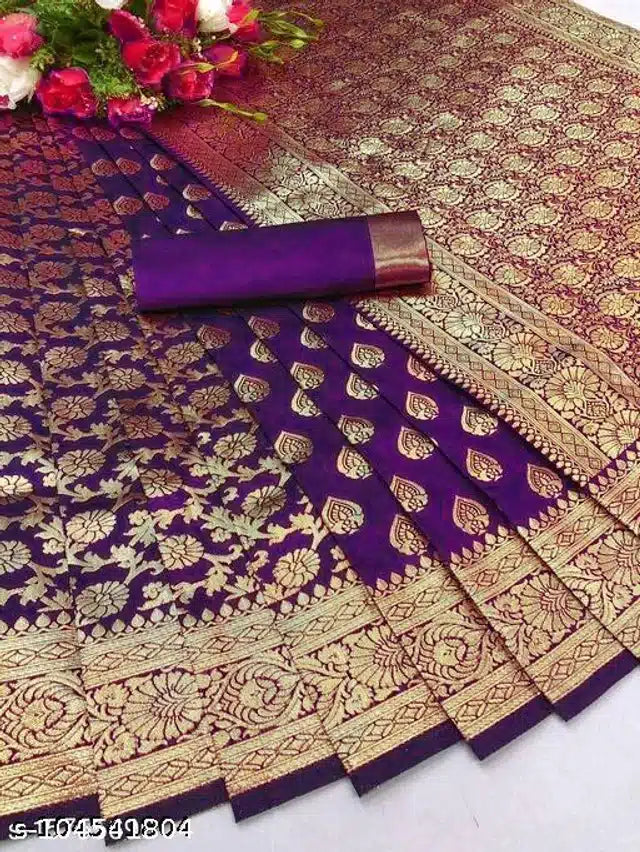 Banarasi Silk Saree With Blouse For Women (6.3M) Saree Length: 5.5m Blouse Length:0.8m