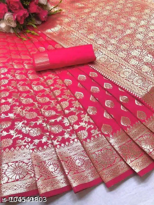 Banarasi Silk Saree With Blouse For Women (6.3M) Saree Length: 5.5m Blouse Length:0.8m