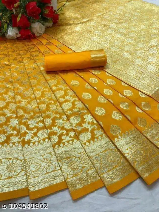 Banarasi Silk Saree With Blouse For Women (6.3M) Saree Length: 5.5m Blouse Length:0.8m