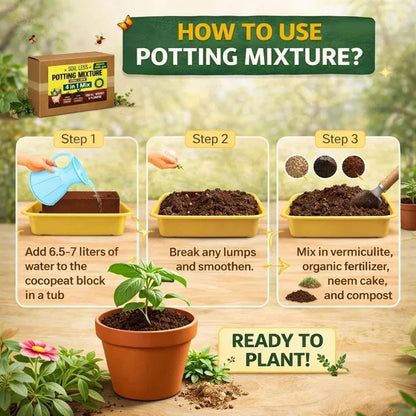 Organic 4-in-1 Soil-Less Potting Mix with Cocopeat, Vermiculite, Neem Powder & Natural Fertilizer