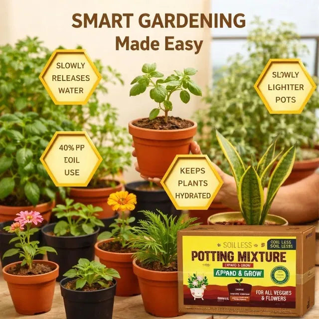 Organic 4-in-1 Soil-Less Potting Mix with Cocopeat, Vermiculite, Neem Powder & Natural Fertilizer