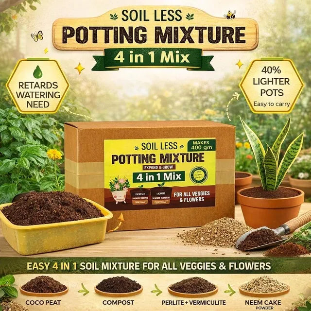 Organic 4-in-1 Soil-Less Potting Mix with Cocopeat, Vermiculite, Neem Powder & Natural Fertilizer