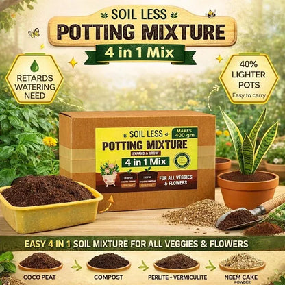 Organic 4-in-1 Soil-Less Potting Mix with Cocopeat, Vermiculite, Neem Powder & Natural Fertilizer