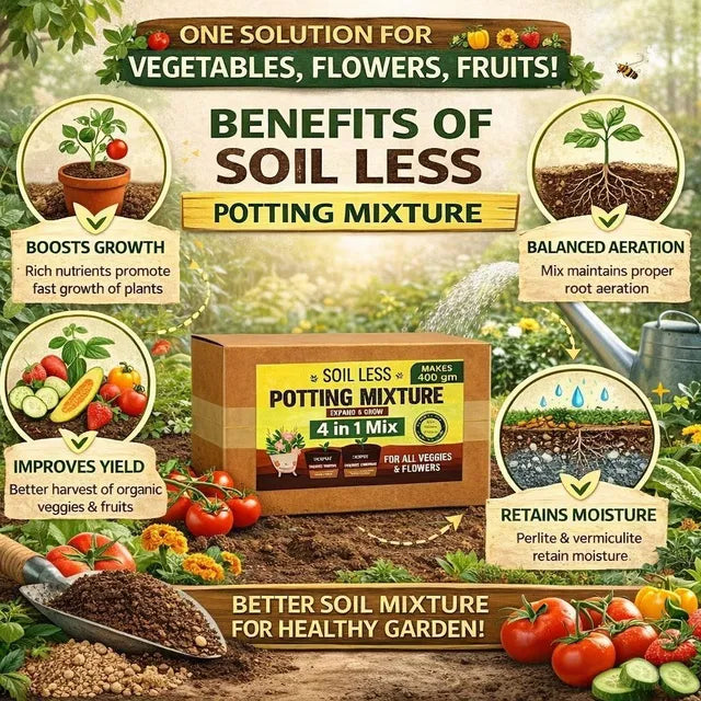 Organic 4-in-1 Soil-Less Potting Mix with Cocopeat, Vermiculite, Neem Powder & Natural Fertilizer