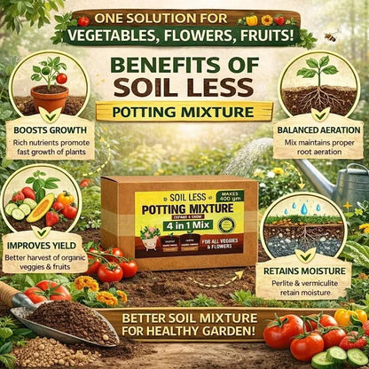 Organic 4-in-1 Soil-Less Potting Mix with Cocopeat, Vermiculite, Neem Powder & Natural Fertilizer