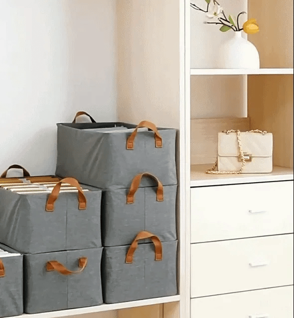 Fabric Brown Foldable Storage Box (Pack of 3)