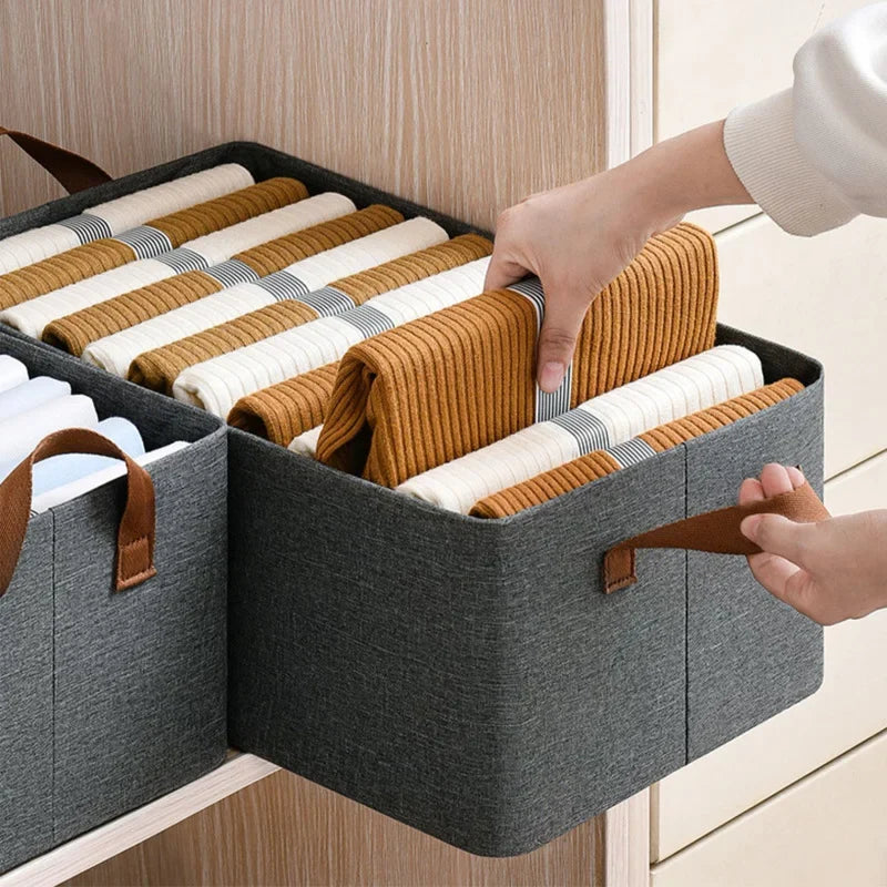 Fabric Brown Foldable Storage Box (Pack of 3)