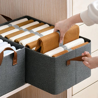 Fabric Brown Foldable Storage Box (Pack of 3)