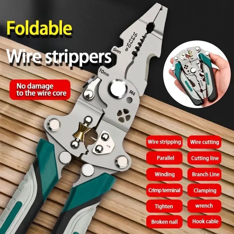 Heavy-Duty Foldable Multi-Function Wire Stripper & Crimping Pliers